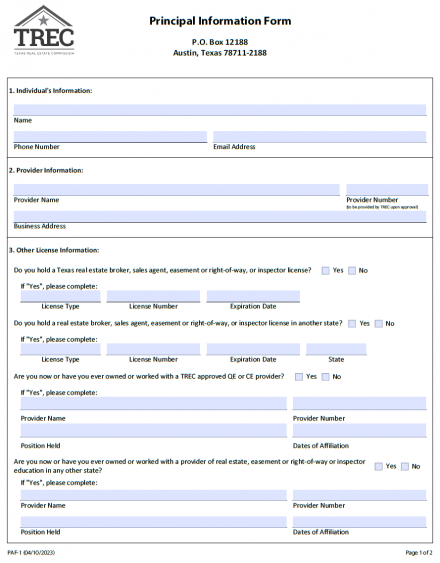 Principal Information Form